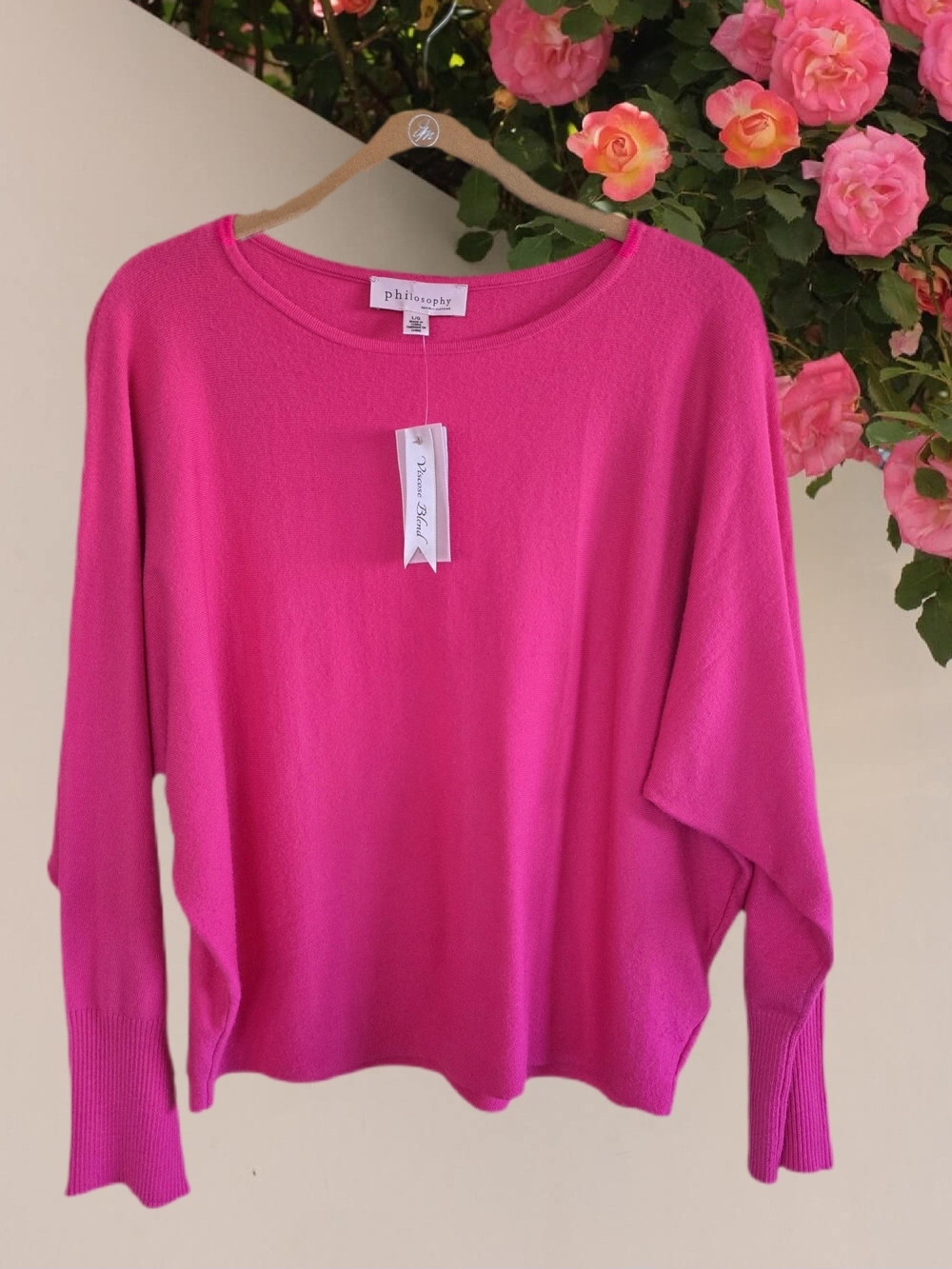 Cheerful Cozy PHILOSOPHY Clear Pink Lightweight  Relaxed Fit Crewneck Sweater